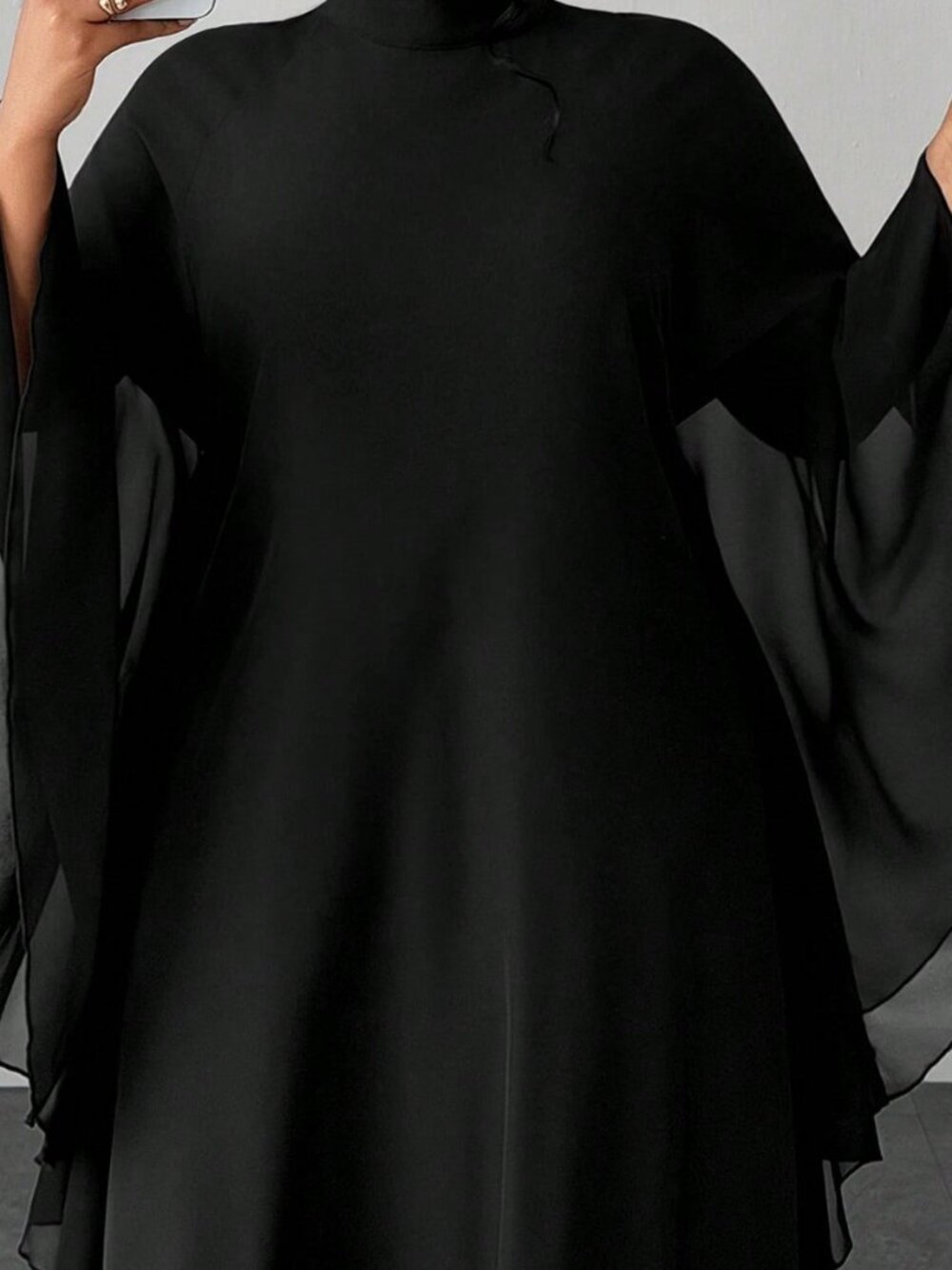 Black Modest Women's Flutter Sleeve Loose Flattering Dress - Picture 3 of 7